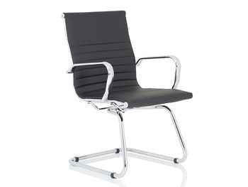 Brand New Chrome Cantilever Meeting Boardroom Chairs in Black Faux Leather