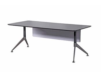 Brand New Chamfered Executive Straight Desk with Anthracite Top, Stylish Silver Legs and Modern White Modesty Panel