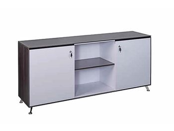 Brand New Executive Credenza Combination with Shelves, Anthracite Top, Stylish Silver Legs and White Cupboard Fronts