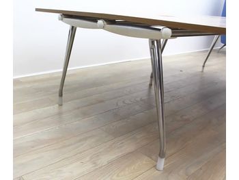 Further view of the Herman Miller Abak Bench Desks with Walnut Tops And Polished Frame shown in the previous photo