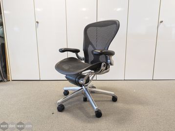 Used Herman Miller Aeron chair in graphite with polished aluminium base