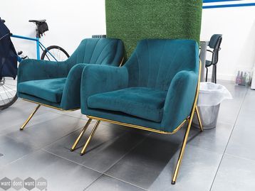 Used Velvet Lounge Chairs with Brass Frame