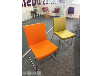 Used upholstered chairs in green and orange 