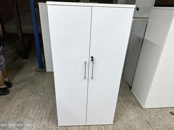 Used white double door cupboard with shelves