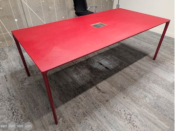 Used 2000mm meeting table with central cut-out in red