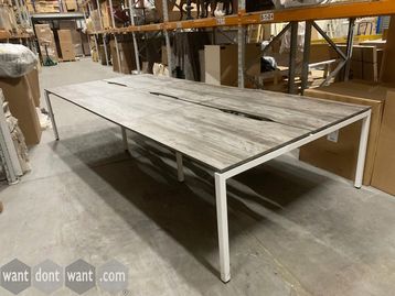 Used 1200mm platinum oak bench desks with white frame