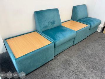 Used modular sofas and table set upholstered in blue velvet fabric