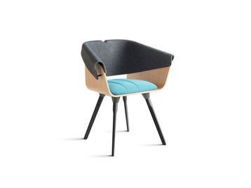 A sustainably manufactured chair with the seat back made from 67 recycled PET bottles fished out of Amsterdam canals.