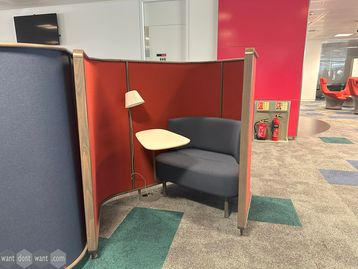 Used Teknion Zone Enclosure modules with sofa and tablet table