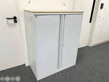 Used double door storage cupboards with maple MFC tops.