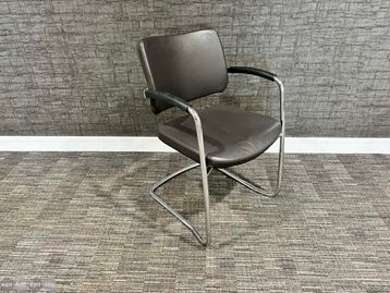Used Stackable Boss Design Meeting Chairs Upholstered in Grey Leather