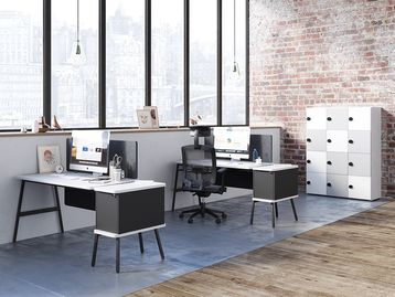 New desks with arch legs and suspended pedestal