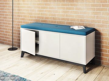 Brand new credenza with solid oak frame & legs including optional cushion top