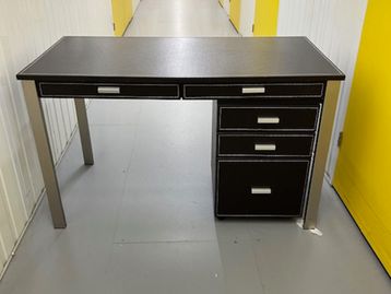 Used 1200mm brown leather desk and pedestal set