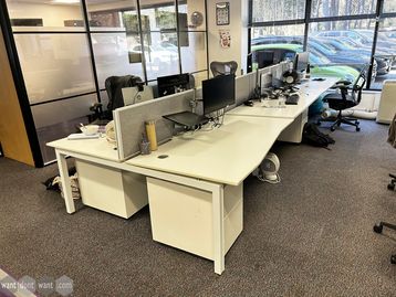 Used 1600mm Herman Miller Sense bench desk with white tops and white legs